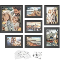 7 Cadres photo avec 16 passe-partout MDF et verre marron rustique-SONGMICS HOME Outlet