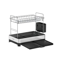 2 niveaux égouttoir à vaisselle en acier inoxydable argenté et noir-SONGMICS HOME New