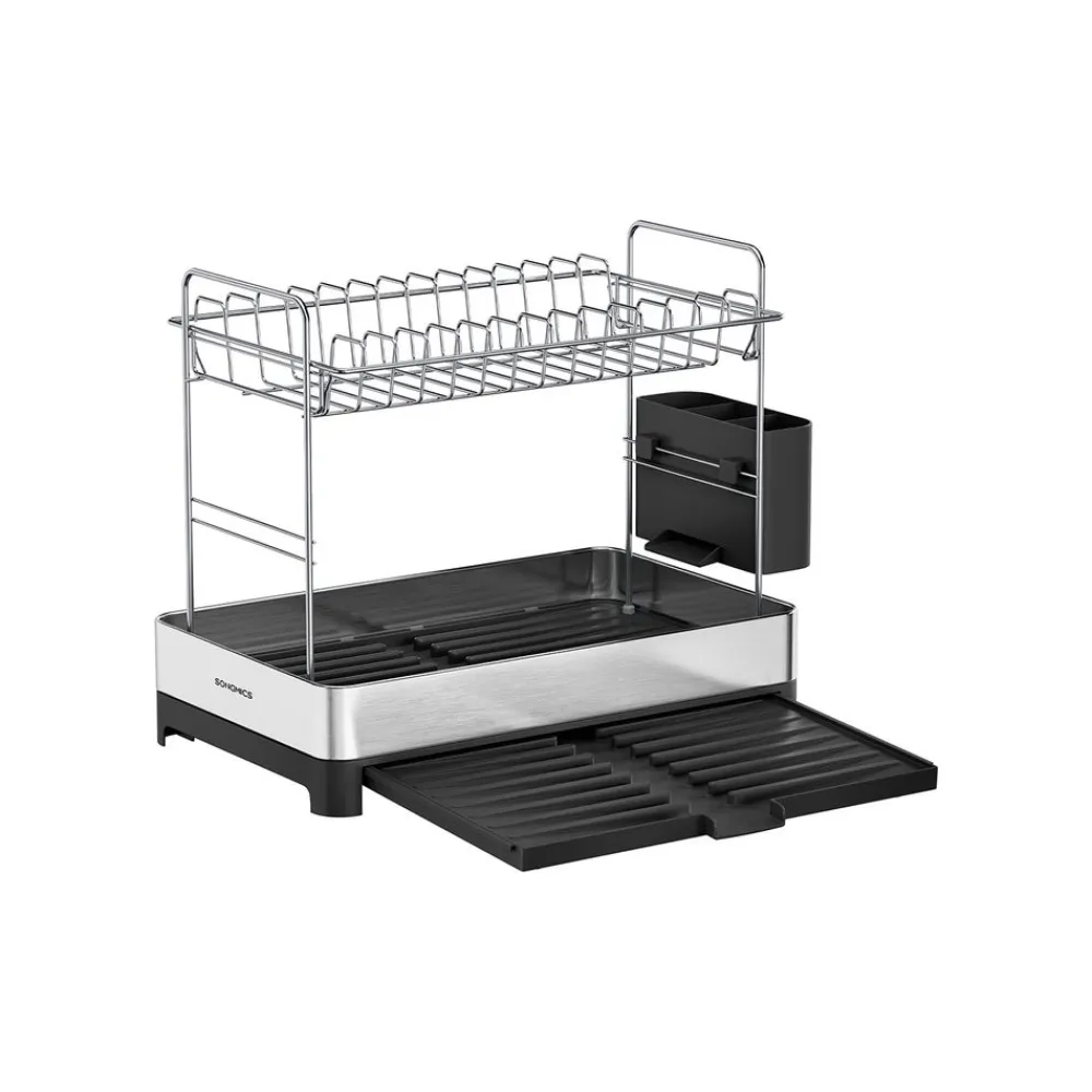 2 niveaux égouttoir à vaisselle en acier inoxydable argenté et noir-SONGMICS HOME New