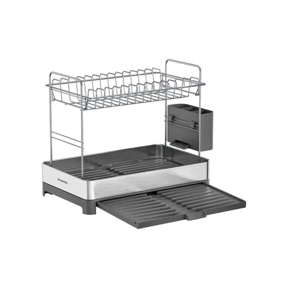 2 niveaux égouttoir à vaisselle en acier inoxydable argenté et noir-SONGMICS HOME New