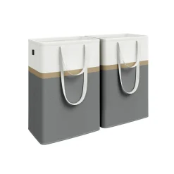 2 Paniers à linge avec poignées courtes et longues 40 x 30 x 65 cm gris ardoise-SONGMICS HOME Hot