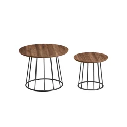 2 Tables basses rondes en acier noyer naturel-SONGMICS HOME Sale