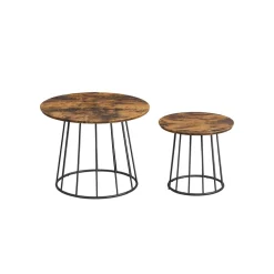 2 Tables basses rondes en acier noyer naturel-SONGMICS HOME Sale
