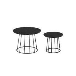 2 Tables basses rondes en acier noyer naturel-SONGMICS HOME Sale