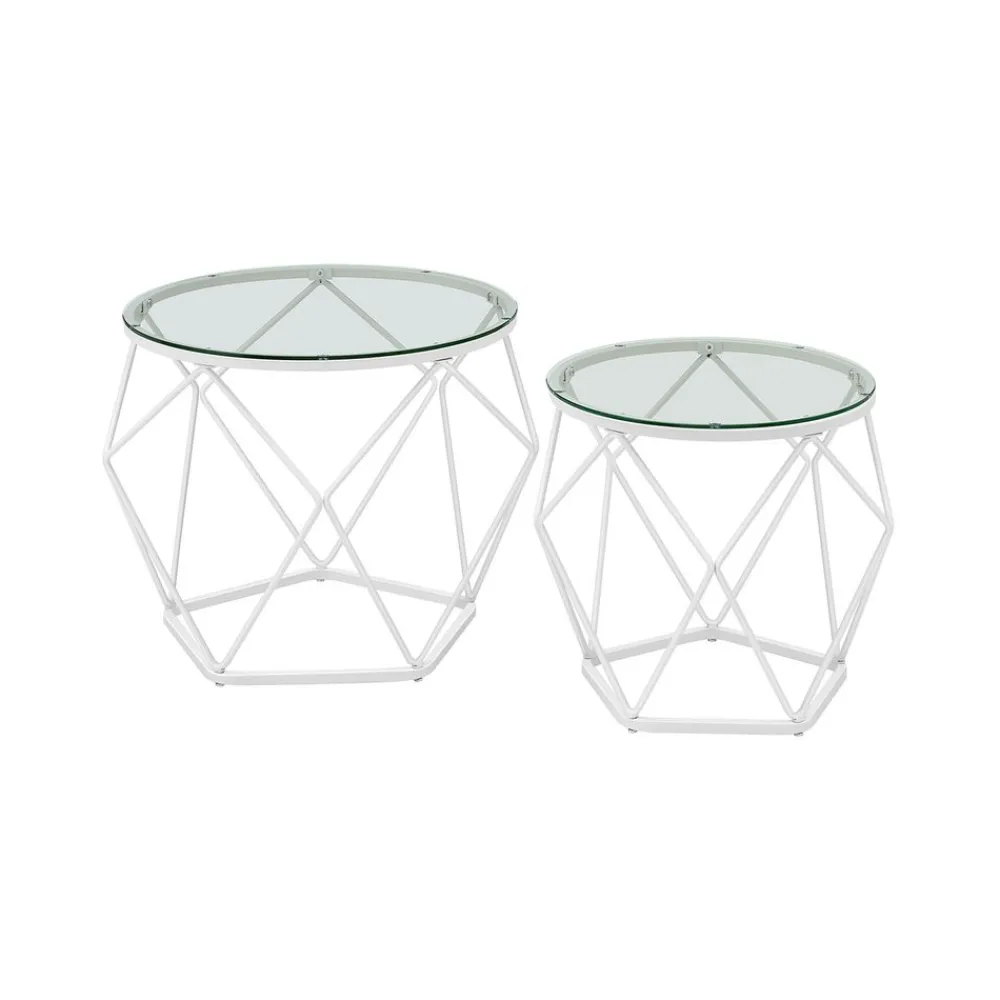 2 Tables basses rondes plateau amovible gris ardoise-SONGMICS HOME Clearance