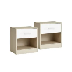 2 Tables de nuit beige naturel et blanc classique-SONGMICS HOME Clearance