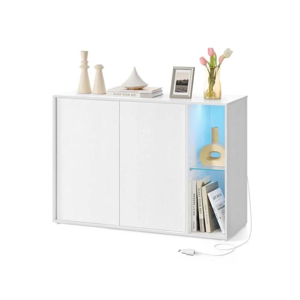 Assemblage ultra-rapide sans outils toolless buffet avec éclairage noyer naturel et noir boisé-SONGMICS HOME Sale