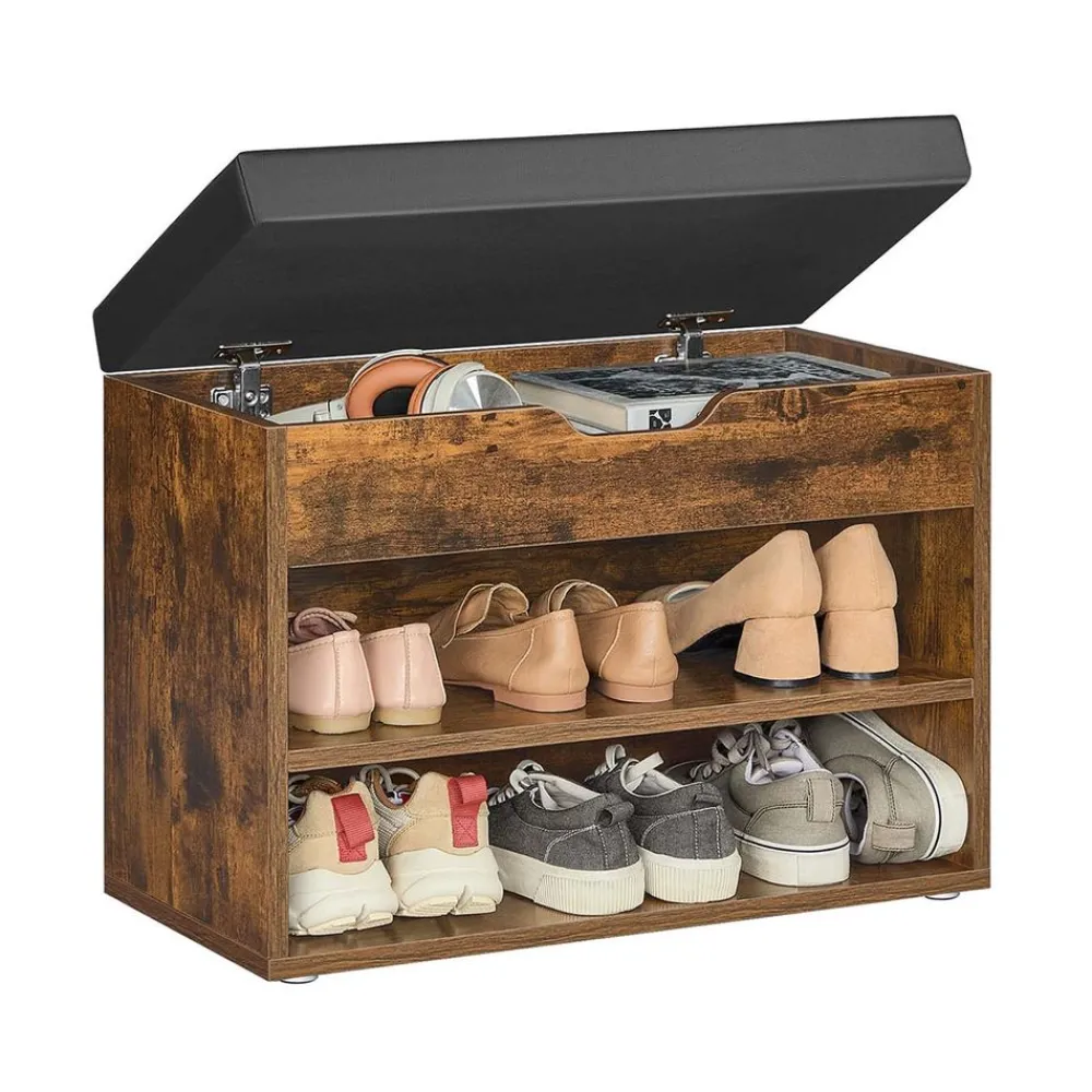Banc à chaussures avec 3 compartiments 30 x 60 x 44 cm polyvalent marron rustique-SONGMICS HOME Online