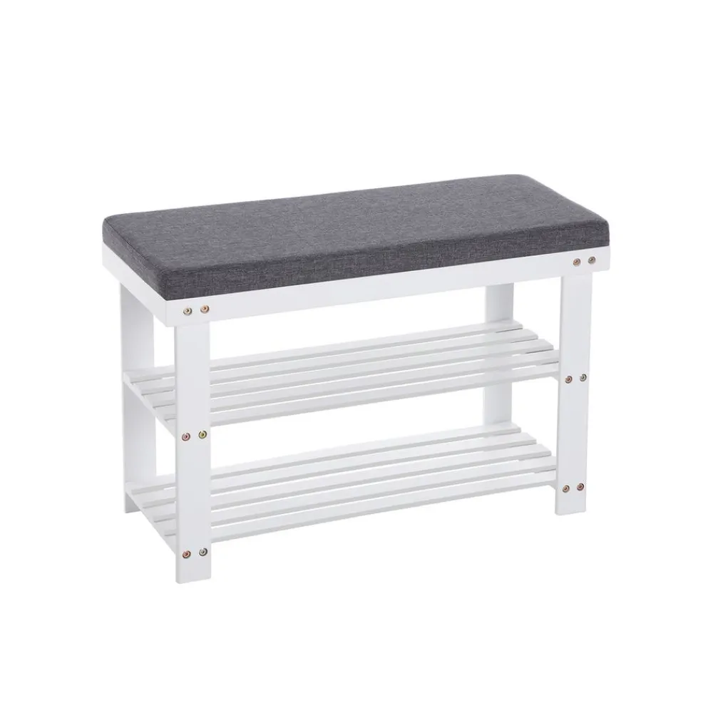 Banc à chaussures en bambou à 2 niveaux charge 150 kg 71 x 29 x 49 cm blanc et gris-SONGMICS HOME New