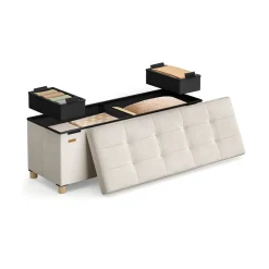 Banc de rangement 38 x 110 x 40 cm 112 L surface en velours beige cappuccino-SONGMICS HOME New