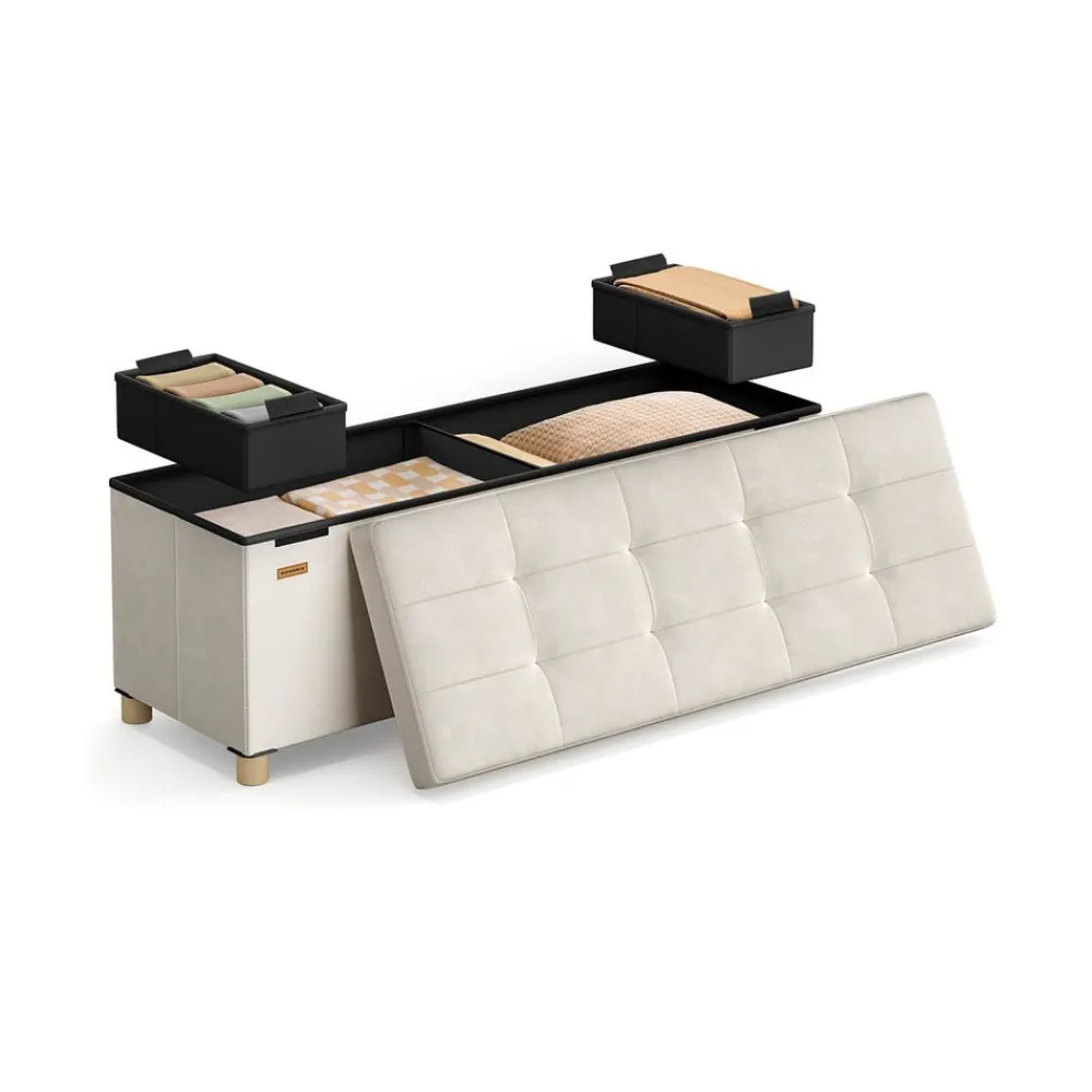 Banc de rangement 38 x 110 x 40 cm 112 L surface en velours beige cappuccino-SONGMICS HOME New