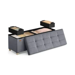 Banc de rangement 38 x 110 x 40 cm 112 L surface en velours beige cappuccino-SONGMICS HOME New