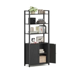Bibliothèque verticale à 6 niveaux avec porte structure en métal 24 x 60 x 1595 cm noir boisé et noir d’encre-SONGMICS HOME Discount