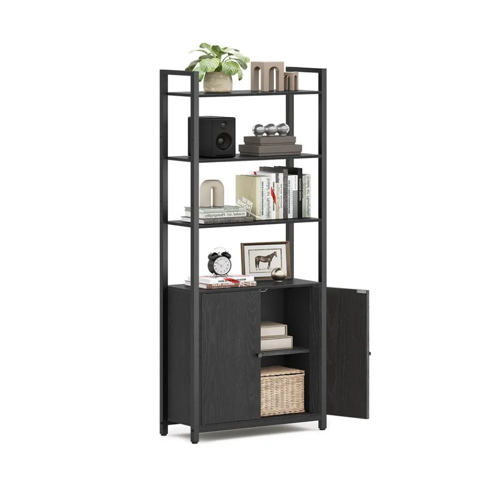 Bibliothèque verticale à 6 niveaux avec porte structure en métal 24 x 60 x 1595 cm noir boisé et noir d’encre-SONGMICS HOME Discount