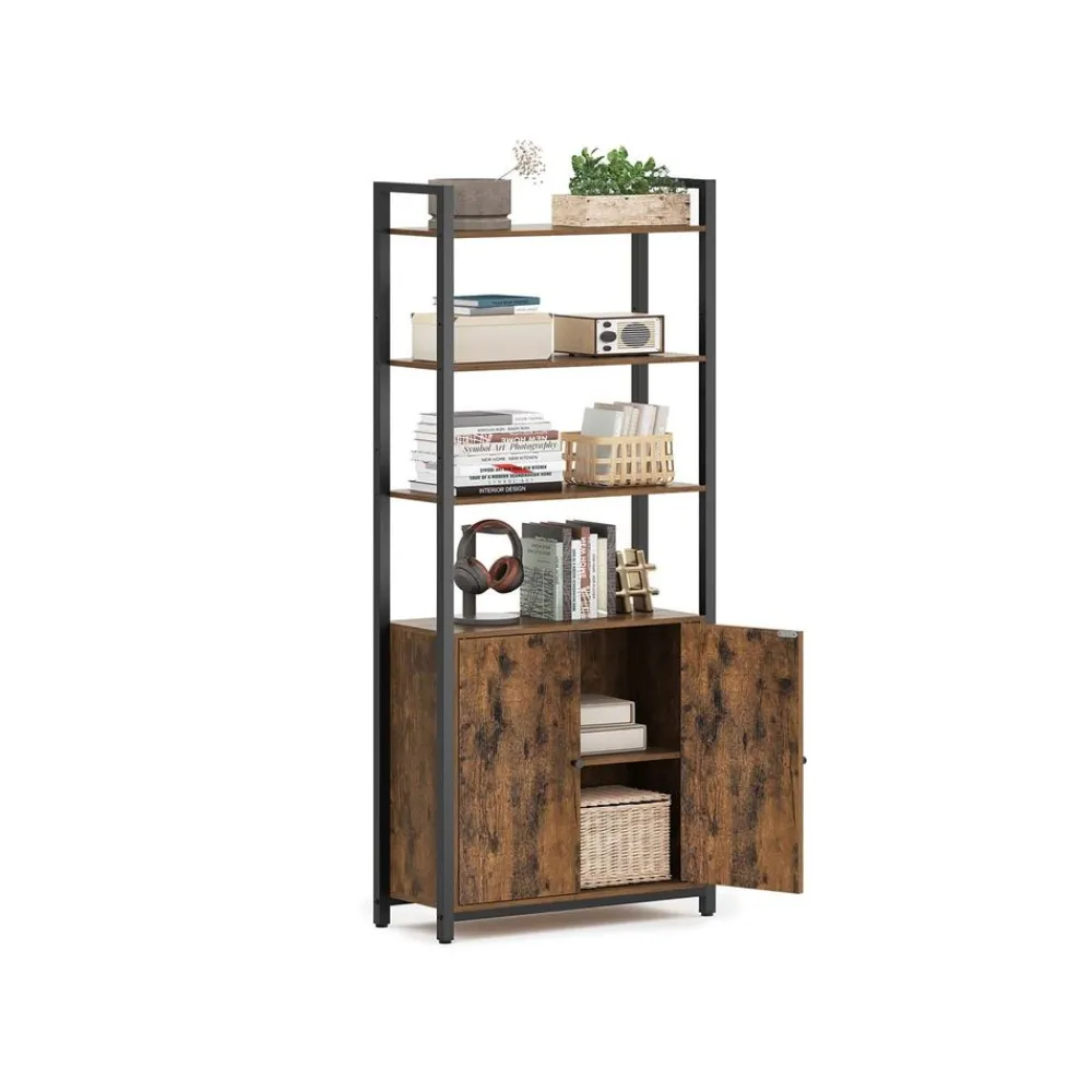 Bibliothèque verticale à 6 niveaux avec porte structure en métal 24 x 60 x 1595 cm noir boisé et noir d’encre-SONGMICS HOME Discount