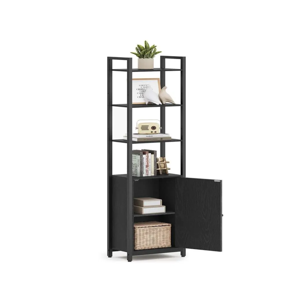 Bibliothèque verticale à 6 niveaux avec porte structure en métal 24 x 60 x 1595 cm noir boisé et noir d’encre-SONGMICS HOME Discount