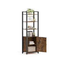 Bibliothèque verticale à 6 niveaux avec porte structure en métal 24 x 60 x 1595 cm noir boisé et noir d’encre-SONGMICS HOME Discount