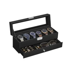Boîte à montres avec couvercle en verre doublure noire-SONGMICS HOME Online