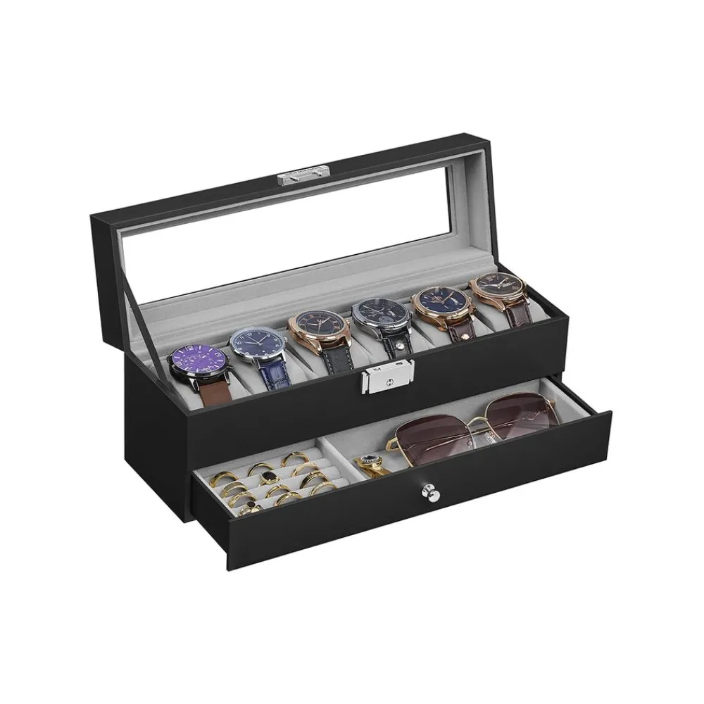 Boîte à montres avec couvercle en verre doublure noire-SONGMICS HOME Online