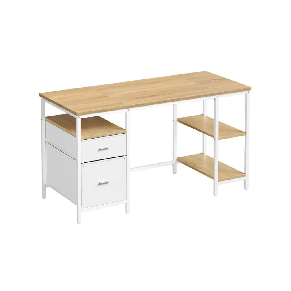 Bureau d’ordinateur 3 étagères 2 tiroirs marron rustique et noir-SONGMICS HOME Outlet