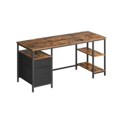 Bureau d’ordinateur 3 étagères 2 tiroirs marron rustique et noir-SONGMICS HOME Outlet