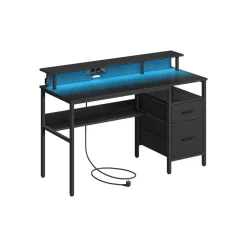 Bureau gaming avec lumières led et multiprise 2 tiroirs 2 ports usb noir boisé-SONGMICS HOME Clearance