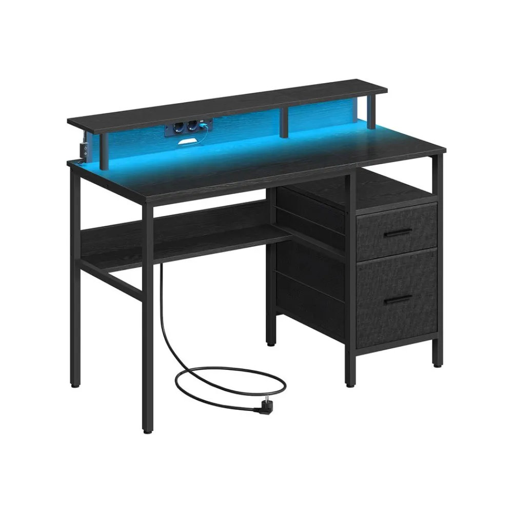 Bureau gaming avec lumières led et multiprise 2 tiroirs 2 ports usb noir boisé-SONGMICS HOME Clearance
