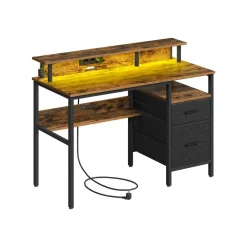 Bureau gaming avec lumières led et multiprise 2 tiroirs 2 ports usb noir boisé-SONGMICS HOME Clearance