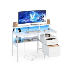 Bureau gaming avec lumières led et multiprise 2 tiroirs 2 ports usb noir boisé-SONGMICS HOME Clearance
