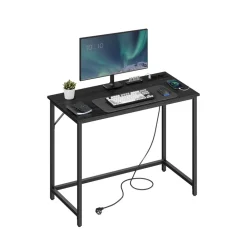 Bureau informatique avec multiprises LED marron rustique-SONGMICS HOME Discount