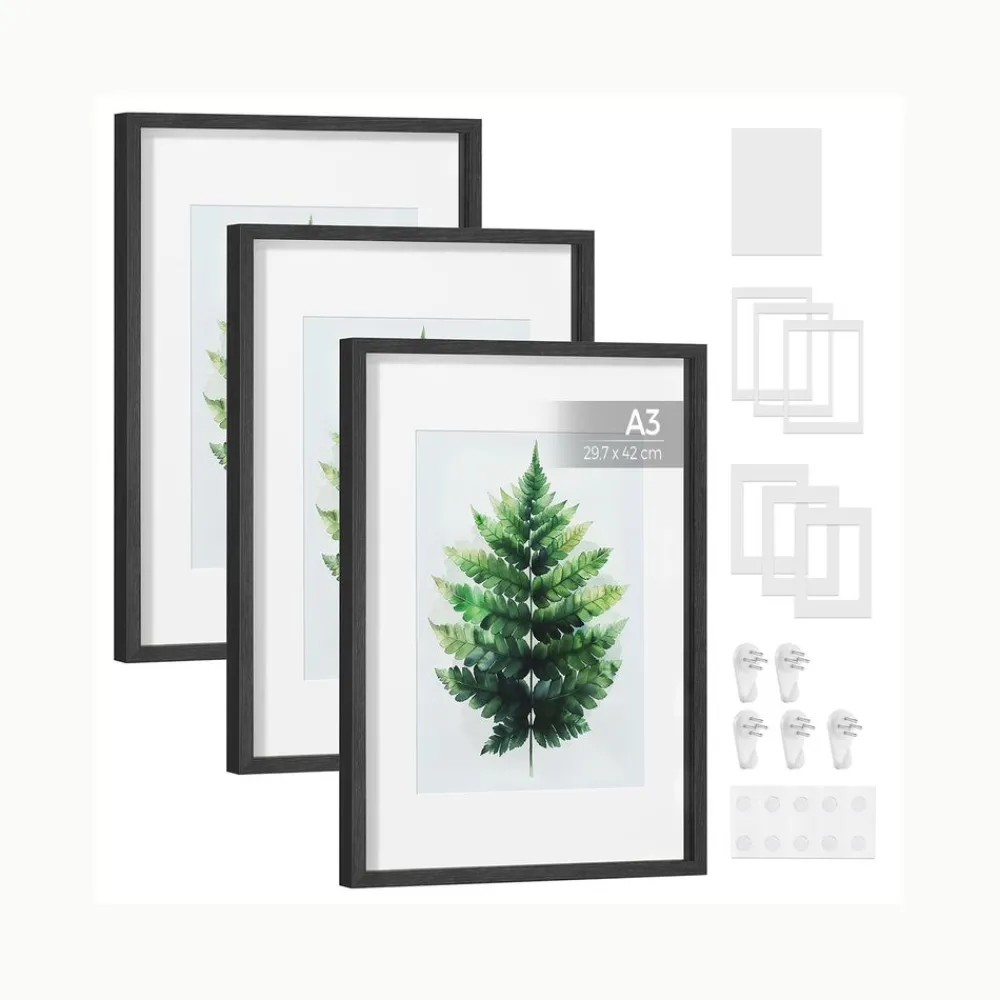 Cadres Photo lot de 3 Noir Cendré-SONGMICS HOME