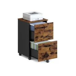 Caisson 2 tiroirs à roulettes pour format A4 classeur suspendu marron rustique et noir d'encre-SONGMICS HOME New