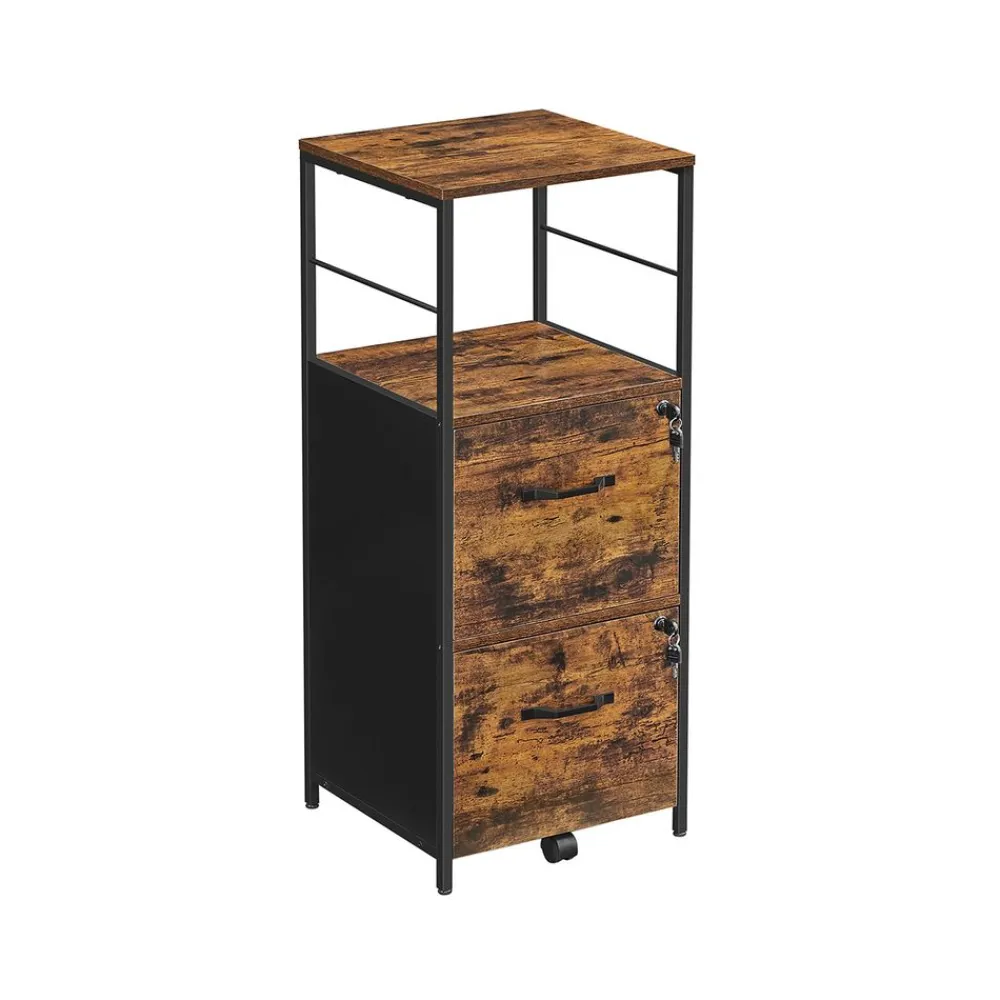 Caisson de bureau 2 tiroirs marron rustique et noir-SONGMICS HOME New