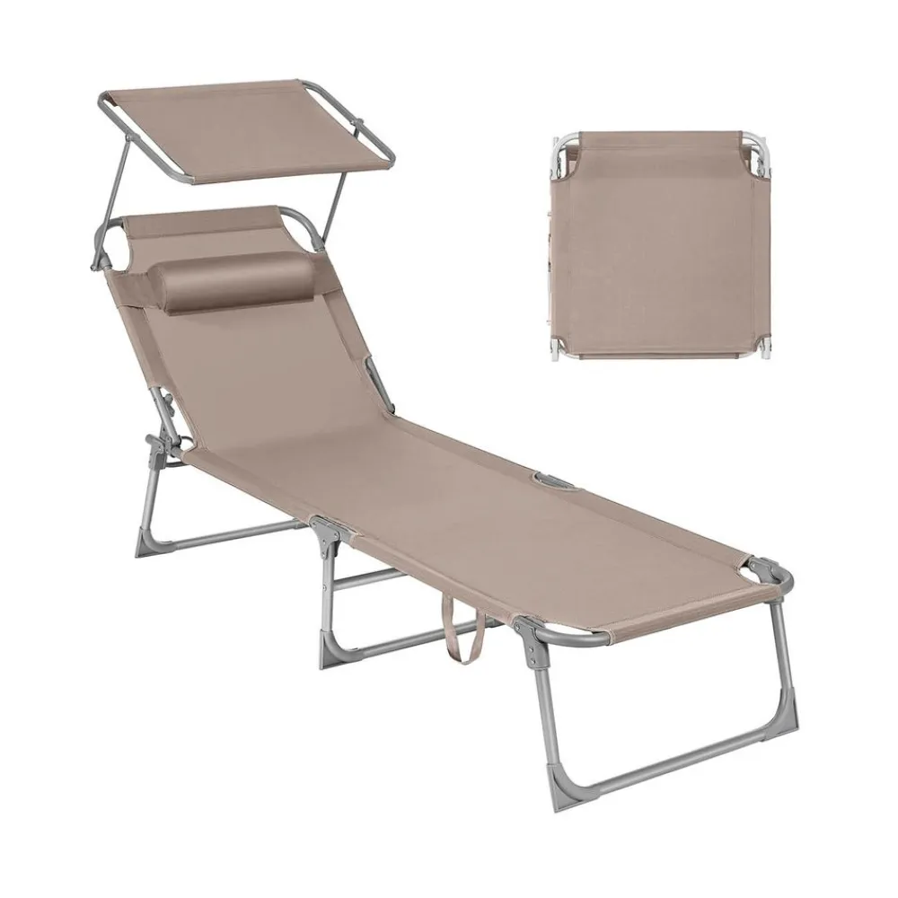 Chaise longue pliable grège-SONGMICS HOME Discount