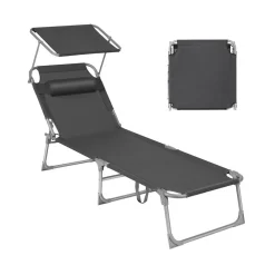 Chaise longue pliable grège-SONGMICS HOME Discount
