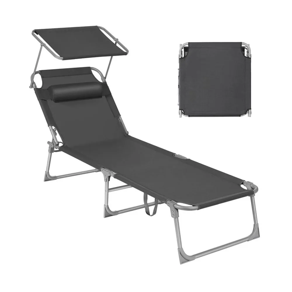 Chaise longue pliable grège-SONGMICS HOME Discount