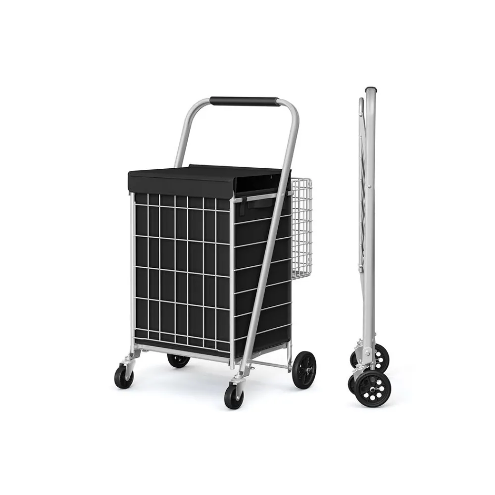 Chariot de courses roues pivotantes à 360° noir d'encre-SONGMICS HOME Online