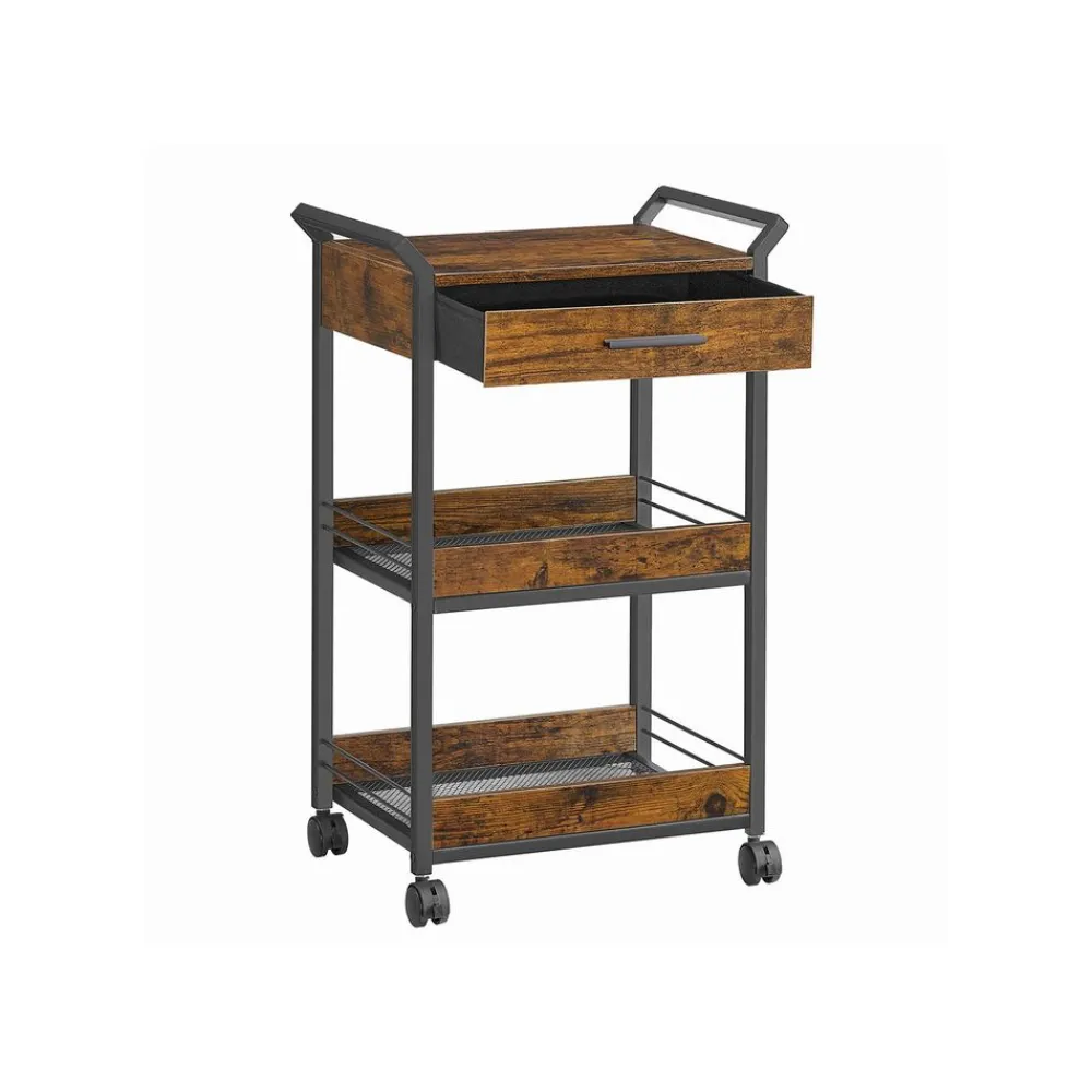 Chariot de rangement 3 niveaux avec roulette frein marron rustique et noir d'encre-SONGMICS HOME Sale