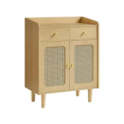 Collection BOHOVEN buffet cannage avec portes et tiroirs en rotin beige chêne-SONGMICS HOME Online