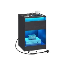 Kailyn Collection table de nuit avec multiprise lumières LED noir cendré-SONGMICS HOME Outlet