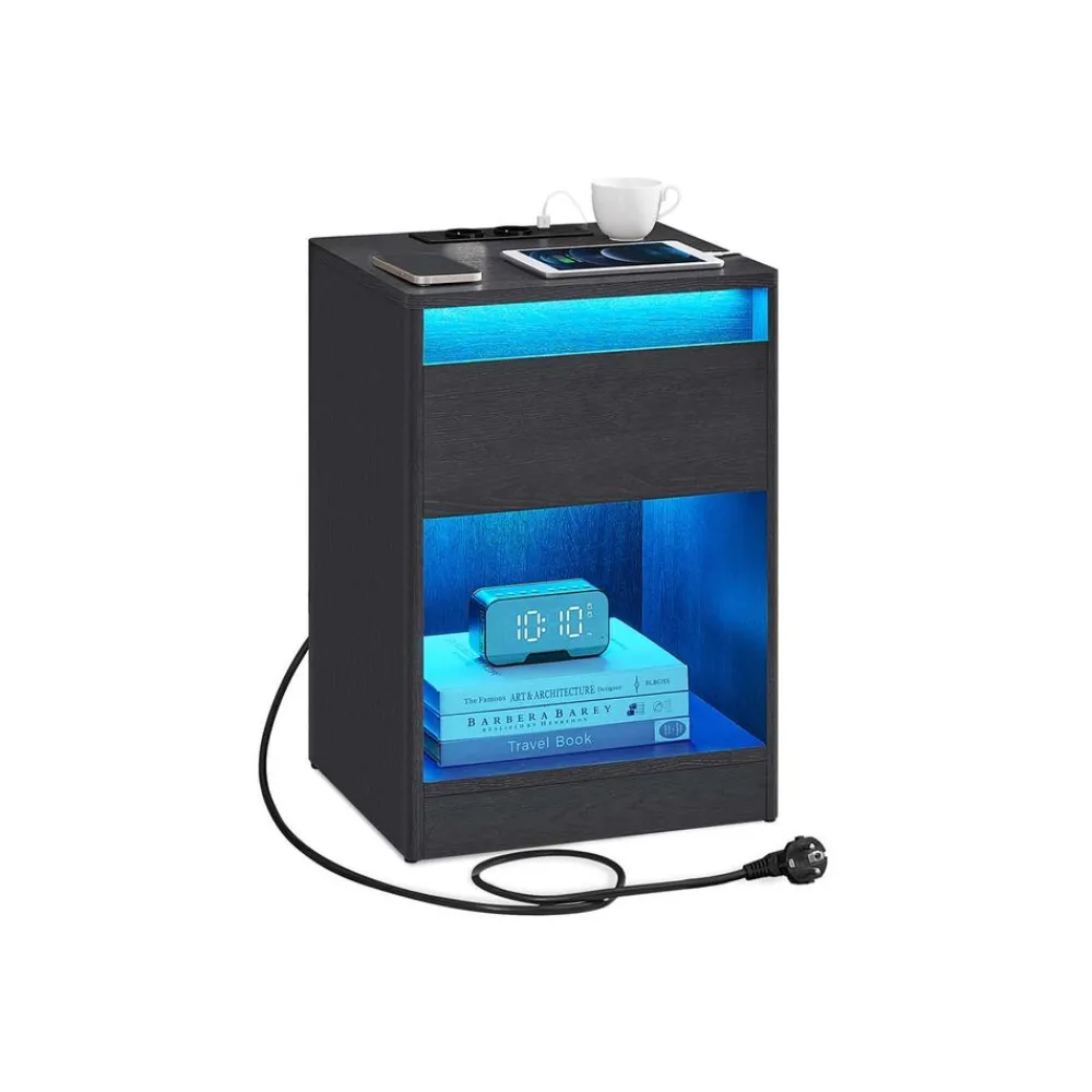 Kailyn Collection table de nuit avec multiprise lumières LED noir cendré-SONGMICS HOME Outlet
