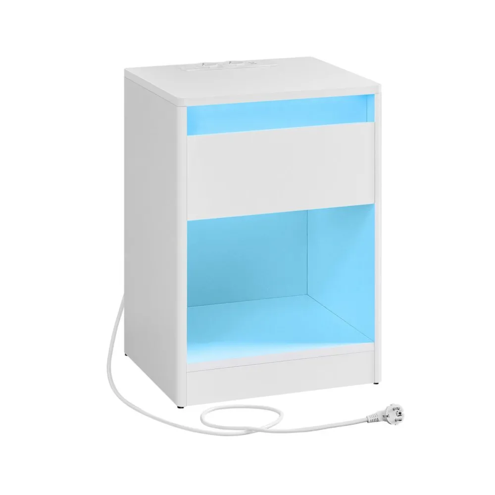 Kailyn Collection table de nuit avec multiprise lumières LED noir cendré-SONGMICS HOME Outlet