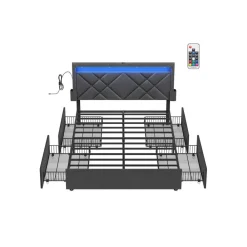 Lit double 140 x 190 cm avec LED gris ardoise et noir mat-SONGMICS HOME Best