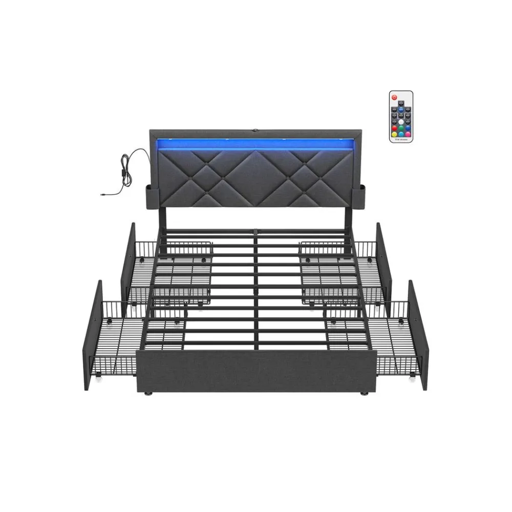 Lit double 140 x 190 cm avec LED gris ardoise et noir mat-SONGMICS HOME Best