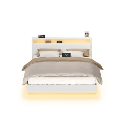 Lit double avec éclairage LED multiprise blanc nuage-SONGMICS HOME Clearance