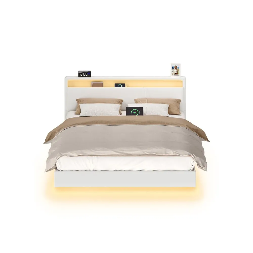 Lit double avec éclairage LED multiprise blanc nuage-SONGMICS HOME Clearance