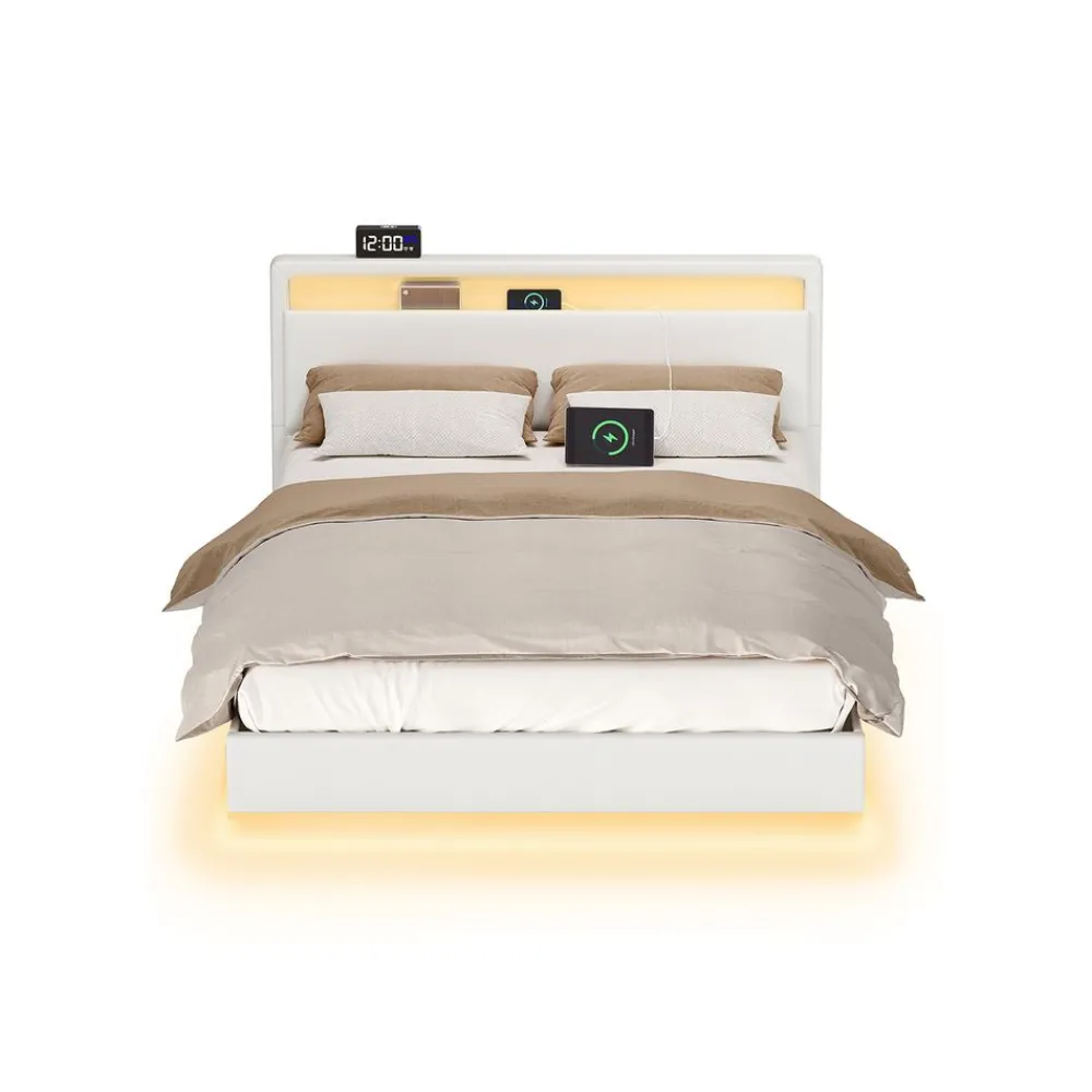 Lit double avec éclairage LED multiprise blanc nuage-SONGMICS HOME Clearance