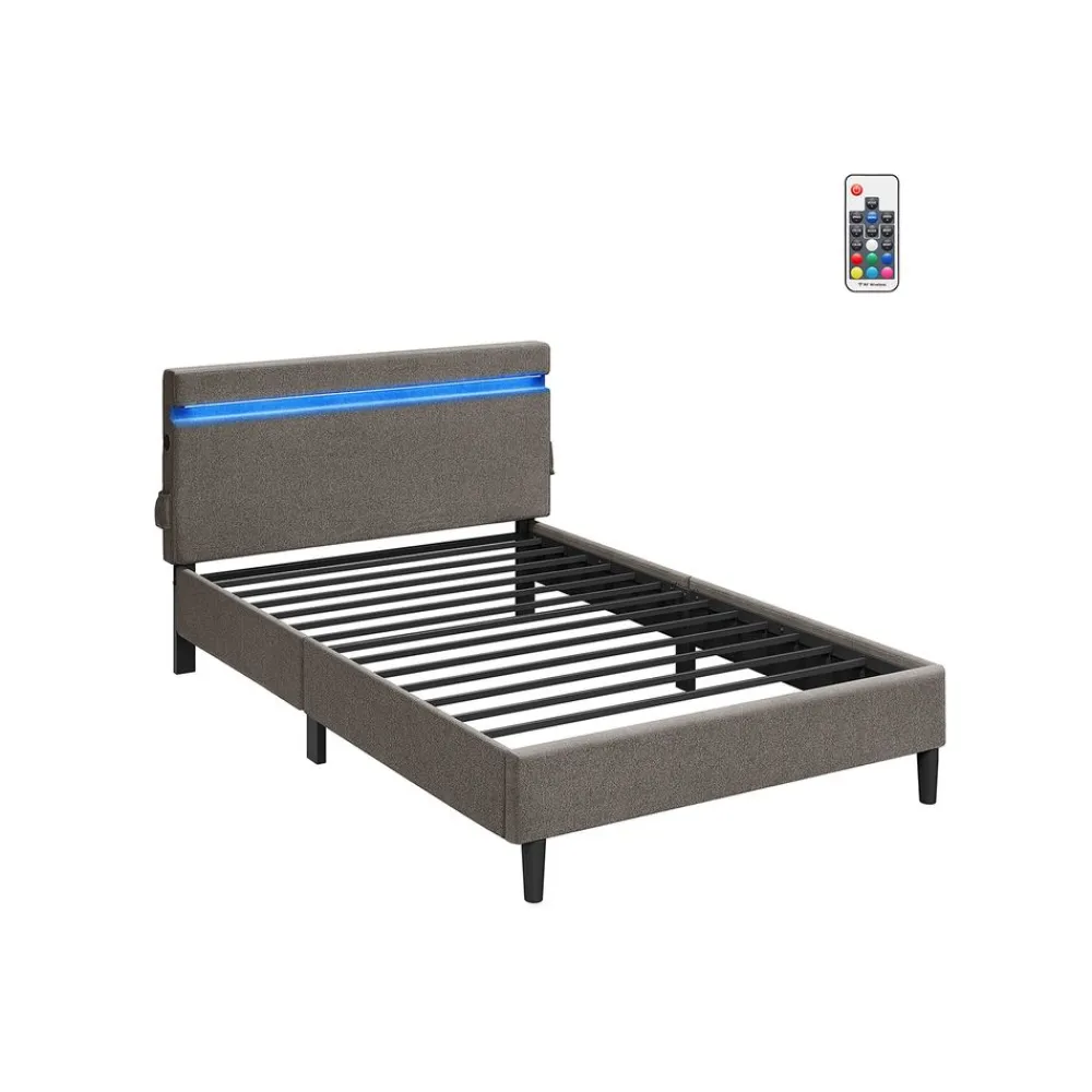 Lit double en métal 140 x 190 cm gris foncé-SONGMICS HOME Outlet