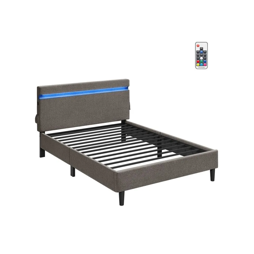 Lit double en métal 140 x 190 cm gris foncé-SONGMICS HOME Outlet