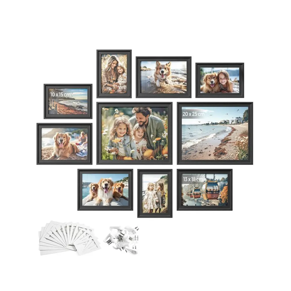 Lot de 10 cadres photo mdf et verre noir cendré-SONGMICS HOME Sale